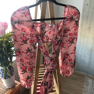 Pink floral cross tie top